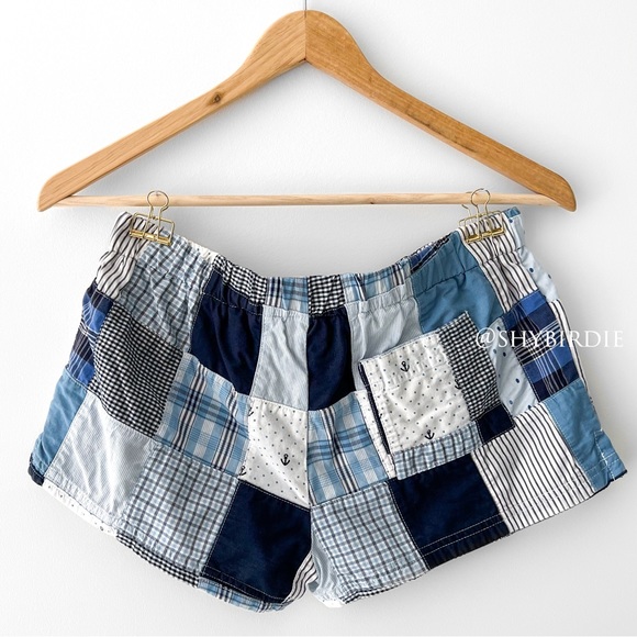 Aerie Patchwork Plaid Nautical Ocean Themed Sleep Shorts in Blue, XS - Picture 4 of 8